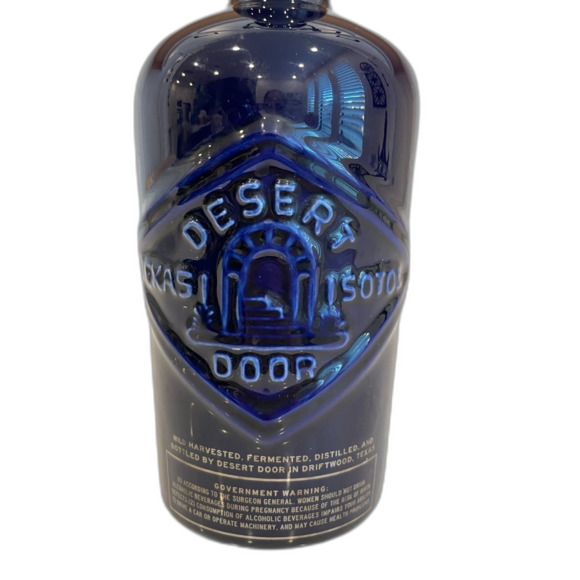 Desert Door Texas Sotol Cobalt Blue Embossed Ceramic FlipTop Liquor Btl. *Empty* - Picture 2 of 6